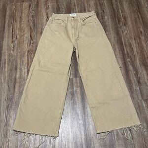 Etica Devon Wide Leg Jeans Women's 27 Frayed Hem High Rise Designer Brown Denim